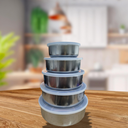 Ver imagem 2 de Kit 5 Tigelas Inox Pote C/ Tampa de Plástico Cozinha Alimentos Armazenamento Prateado Resistente