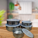 Ver imagem 1 de Kit 5 Tigelas Inox Pote C/ Tampa de Plástico Cozinha Alimentos Armazenamento Prateado Resistente