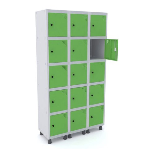 Armário Guarda Volume Locker Roupeiro 15 Portas Aço Grp 503/15 Verde
