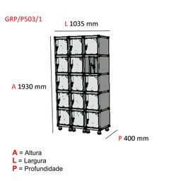 Armário Guarda Volume Locker Roupeiro 15 Portas Aço GRP 503/15  - 3