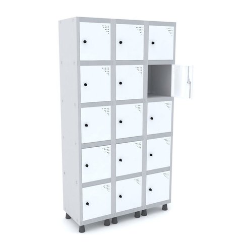 Armário Guarda Volume Locker Roupeiro 15 Portas Aço Grp 503/15 Branco