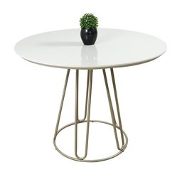 Mesa de Jantar Rubi Off White com Base de Metal Champanhe - 1