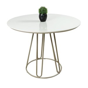 Mesa de Jantar Rubi Off White com Base de Metal Champanhe