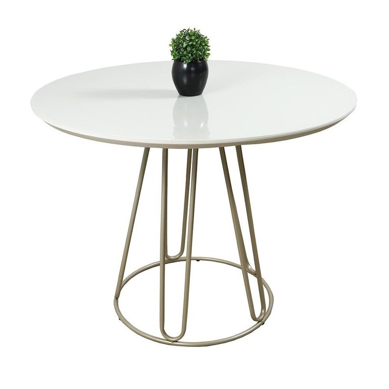 Mesa de Jantar Rubi Off White com Base de Metal Champanhe