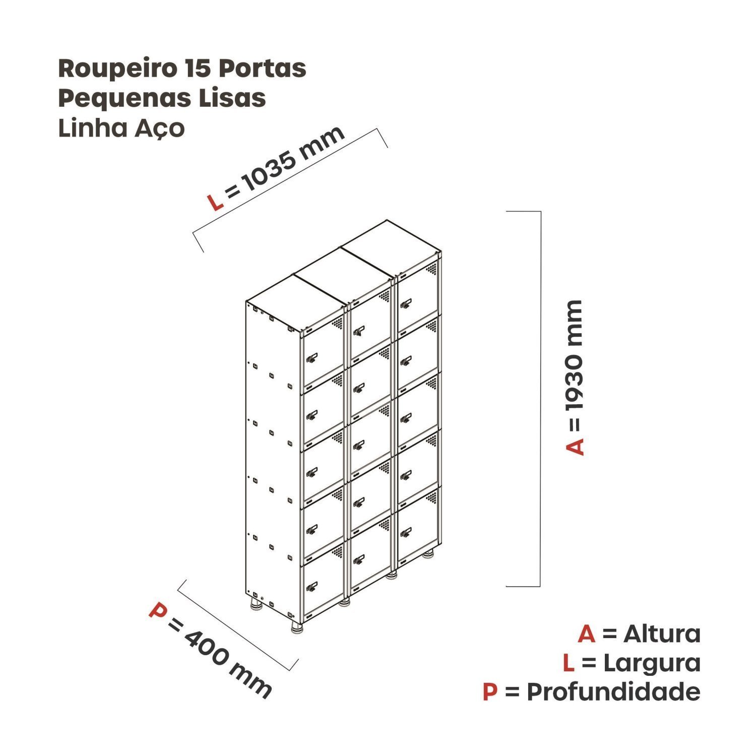 Armário Guarda Volume Locker Roupeiro 15 Portas Aço GRP 503/15  - 4