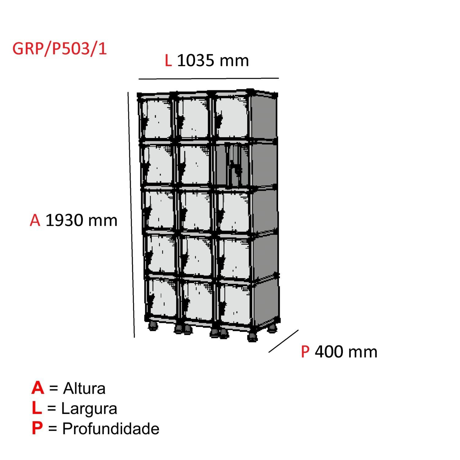 Armário Guarda Volume Locker Roupeiro 15 Portas Aço GRP 503/15  - 3