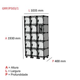 Armário Guarda Volume Locker Roupeiro 15 Portas Aço GRP 503/15  - 3