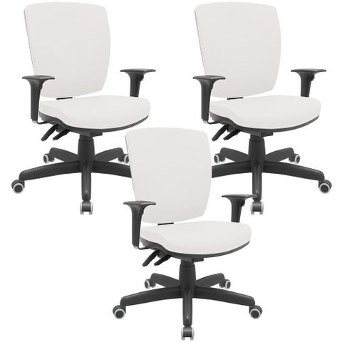 Kit 03 Cadeiras de Escritório Diretor Office Giratória Preto Alta Flexi P03 Vinil branco - lyam