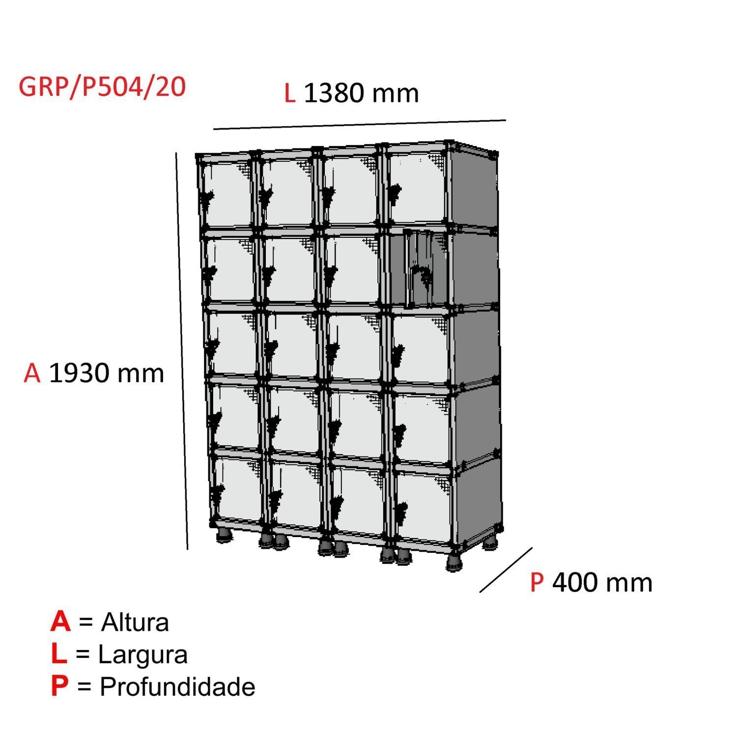 Armário Guarda Volume Locker Roupeiro 20 Portas Aço GRP 504/20  - 3