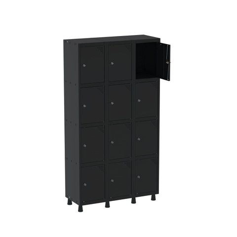 Armário Guarda Volume Locker Roupeiro 12 Portas Aço Grp 503/12 Preto