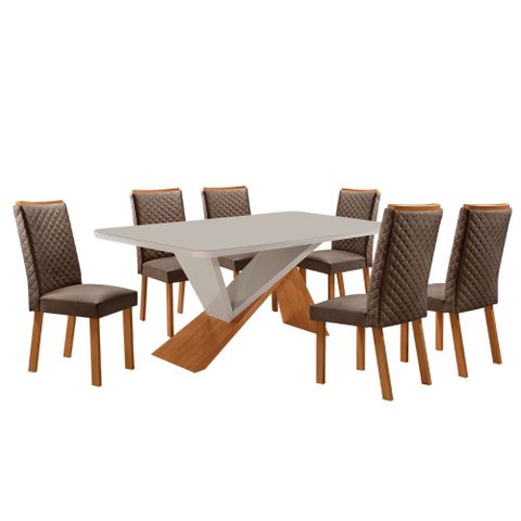 Mesa de Jantar Yasmin 180cm Tampo Mdf Vidro Canto Copo com 6 Cadeiras Lira