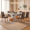 Ver imagem 2 de Mesa de Jantar Yasmin 180cm Tampo Mdf Vidro Canto Copo com 6 Cadeiras Lira