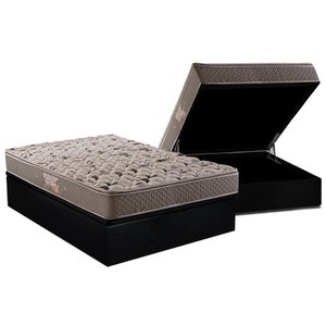Cama Box Baú Casal: Colchão Ortopédico Herval AG65 Fort Black Firme Pillow Top + Base CRC Suede Blac