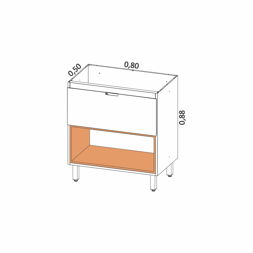 Balcão de Pia sem Tampo em Aço Quadria 1 Porta Basculante + 1 Nicho de Madeira 80cm - Metalli Móveis - 4