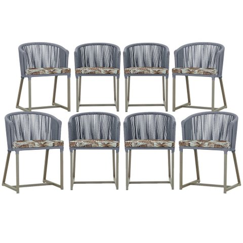 8 Cadeiras de Jantar Área Noronha em Alumínio com Pintura Fendi Corda Náutica Estofado 6 Trama Origi