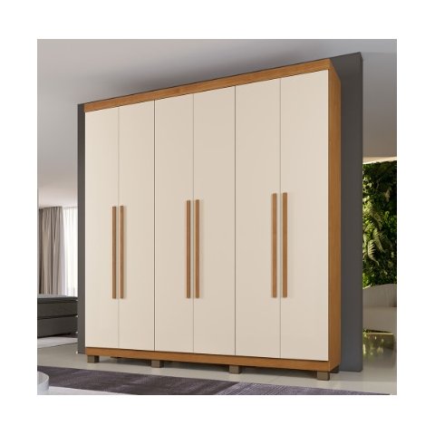 Guarda Roupa Casal 06 Portas Milão Cinamomo/off White C/ Pês