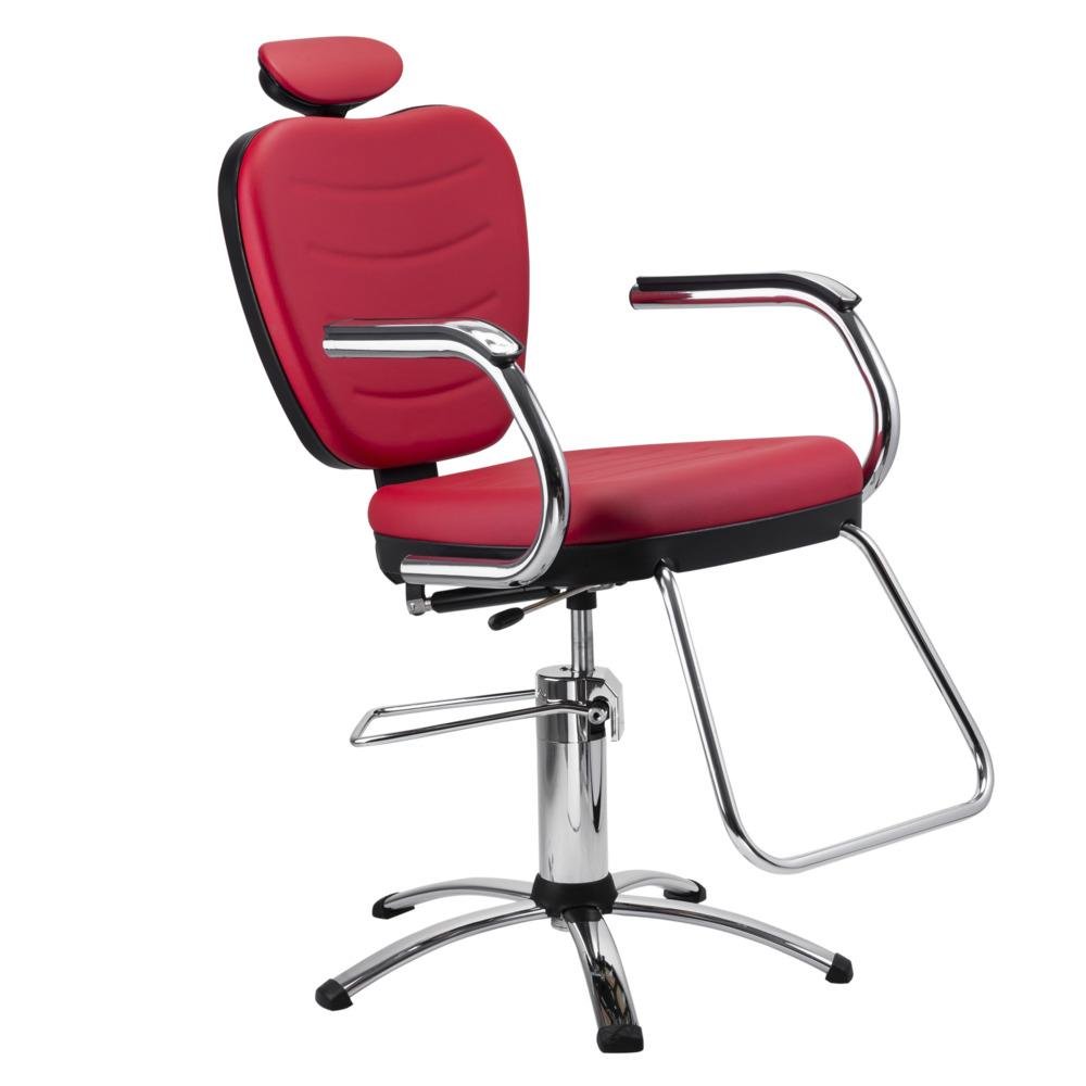 Cadeira Salão Barbeiro Encosto Reclinável Vermelha Dompel - 1