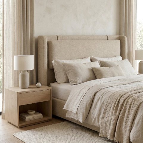 Cabeceira de Cama King Size Pier 2,23m Estofada com Painel Acolchoado Off White