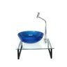 GABINETE DE VIDRO COM CUBA REDONDA AZUL ESCURO TAMPO 40CM INCOLOR MAIS TORNEIRA METAL - 1
