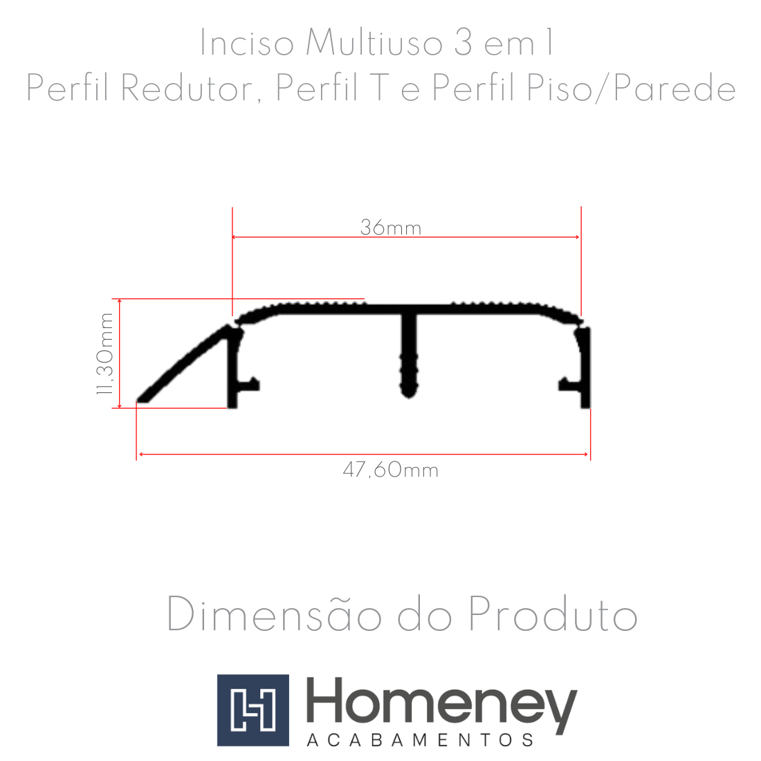 Perfil Inciso Multiuso Sem Base 3 em 1 Perfil Redutor, Perfil T e Perfil Piso/Parede - Homeney Preto - 2