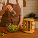 Ver imagem 3 de Porta Temperos Giratório Bambu com 8 Potes de Vidro Herméticos Design Sofisticado Premium