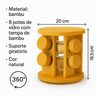 Porta Temperos Giratório Bambu com 8 Potes de Vidro Herméticos Design Sofisticado Premium - 4