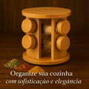 Ver imagem 2 de Porta Temperos Giratório Bambu com 8 Potes de Vidro Herméticos Design Sofisticado Premium