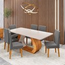 Ver imagem 1 de Conjunto Sala de Jantar 6 Lugares Retangular Tampo em MDF Mimos Yescasa Cinza/Mel/Blonde