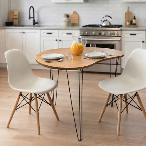 Mesa de Jantar Orgânica Pequena 2 Lugares 90x60 Cozinha Apartamento Pés Agulha Freijó