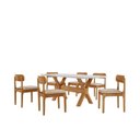 Ver imagem 2 de Conjunto de Mesa de Jantar Tampo 180cm Laqueado Canto Moeda 6 Cadeiras Bellini Off White/Linho/Imbuia Marrom/Cinamomo/Laqu