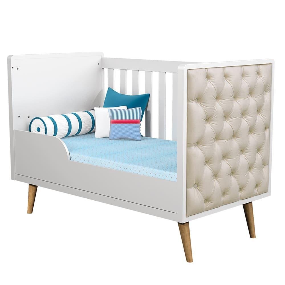 Quarto de Bebê Retrô Cléo Berço com Capitonê Lorena Cômoda Infantil com Porta Branco Carolina - 3