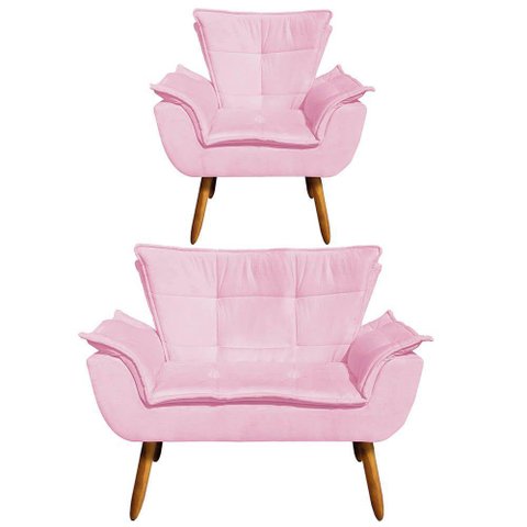 Kit Namoradeira 01 Poltrona Opala Suede Rosa Bebê