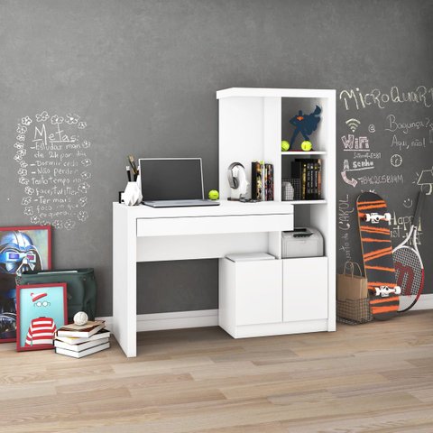 Escrivaninha com Estante 2 Portas 1 Gaveta Me4143 Branco