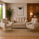 Ver imagem 1 de Sofá 2 Lugares e 2 Poltrona Decorativa para Sala de Estar Suede Capuccino