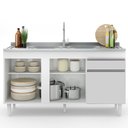 Ver imagem 3 de Balcão Gabinete com Pia Inox 150cm 3 Portas 1 Gaveta Dakota Branco - Lumil Lumil Móveis
