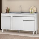 Ver imagem 2 de Balcão Gabinete com Pia Inox 150cm 3 Portas 1 Gaveta Dakota Branco - Lumil Lumil Móveis