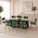 Ver imagem 1 de Kit 8 Cadeiras Sala de Jantar Lisa Pés Champanhe PU Verde m² - Monari Design