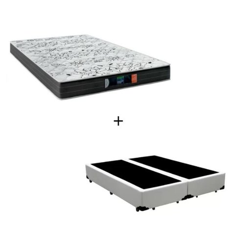 Cama Box Casal Bipartido - Tecido Sintético Branco com Colchão Extra Firme D28 - Suporta 80Kg