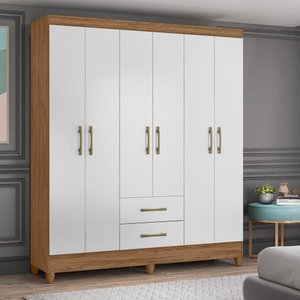Guarda Roupa Casal 6 portas e 2 gavetas Panamá - Naturale / Branco