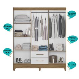 Guarda Roupa Casal 6 portas e 2 gavetas Panamá - Naturale / Branco - 4
