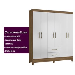 Guarda Roupa Casal 6 portas e 2 gavetas Panamá - Naturale / Branco - 5