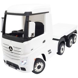Mini Caminhão Elétrico Infantil 12v Mercedes Benz Actros com Carreta Controle Remoto Branco Brinqway - 1