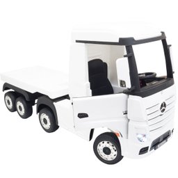 Mini Caminhão Elétrico Infantil 12v Mercedes Benz Actros com Carreta Controle Remoto Branco Brinqway - 3