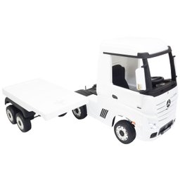 Mini Caminhão Elétrico Infantil 12v Mercedes Benz Actros com Carreta Controle Remoto Branco Brinqway - 5