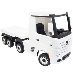Mini Caminhão Elétrico Infantil 12v Mercedes Benz Actros com Carreta Controle Remoto Branco Brinqway - 2