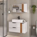 Ver imagem 1 de Gabinete Banheiro Ripado Dolphin 80cm (gabinete+cuba+espelheira+tampo Vidro) Branco Inteiro