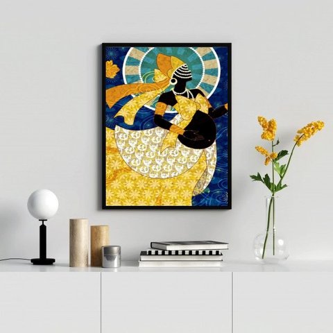 Quadro Decorativo Candomblé Oxum grávida 24x18cm - com Vidro:madeira Preta