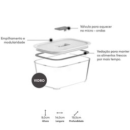 Jogo 8 Potes de Vidro Herméticos 1,2l Branco para Freezer Forno Fresh Lock ou - 2