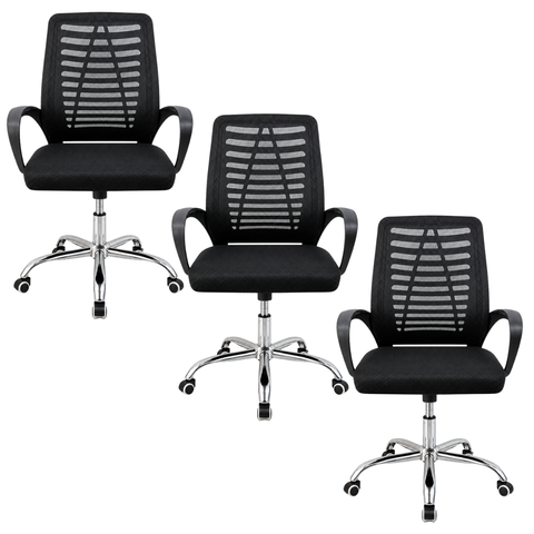 Kit 3 Cadeiras Escritório Mesh Alto Conforto Ergonômica Ajustável Preto