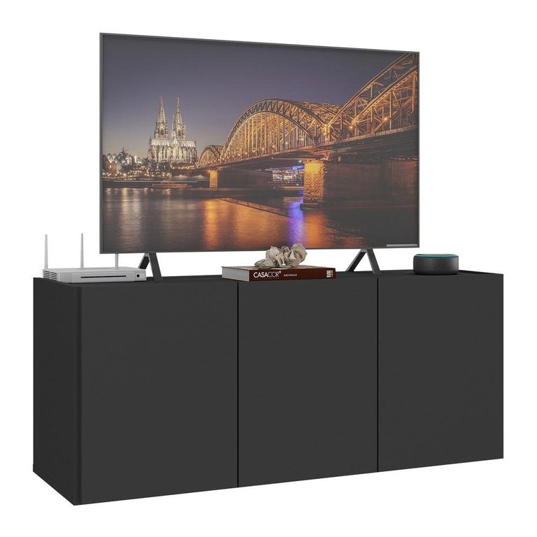 Rack para Tv até 32 Polegadas com 3 Portas Suspenso Multimóveis Mp1066 Preto